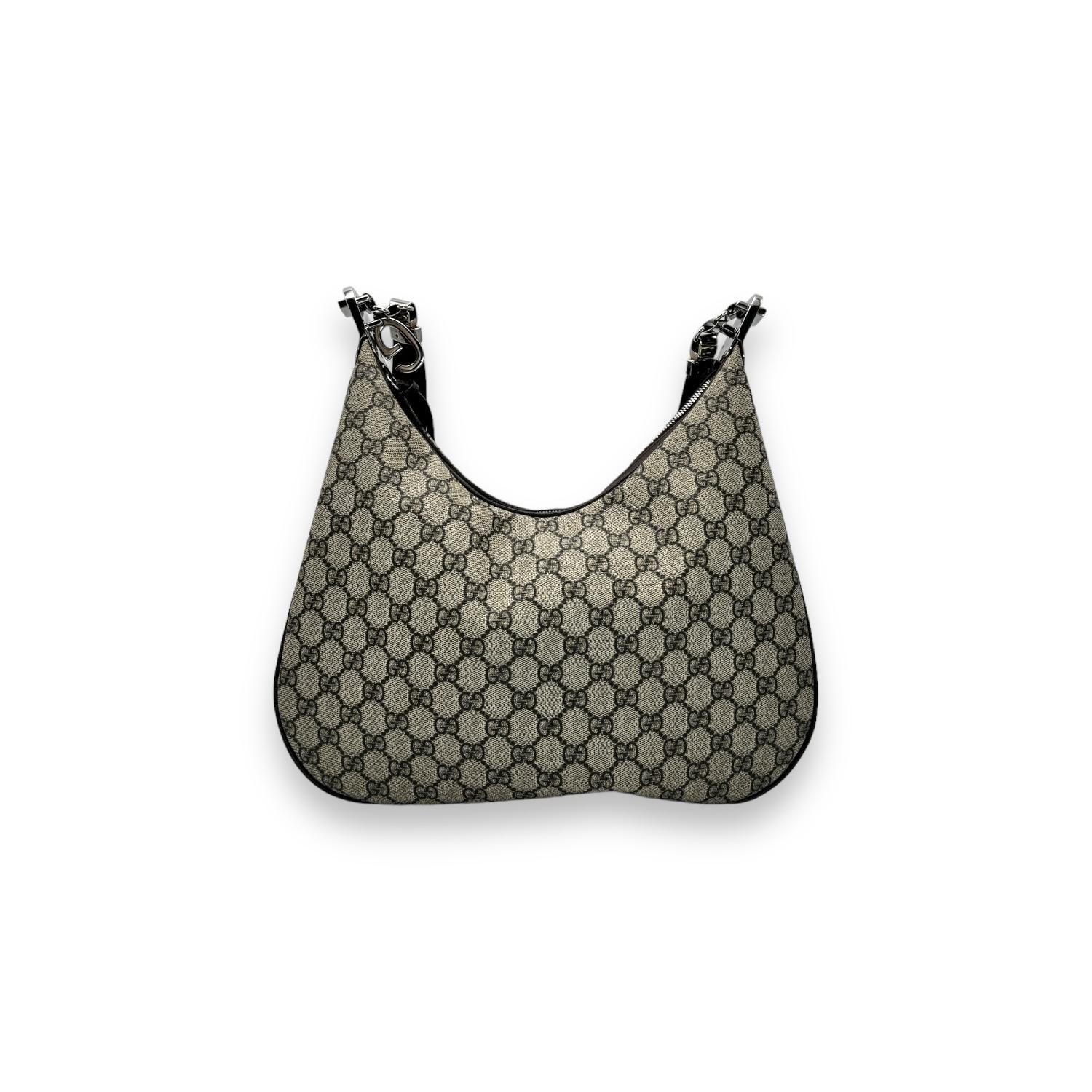 Brown Gucci GG Supreme Large Attache Hobo Crossbody Bag
