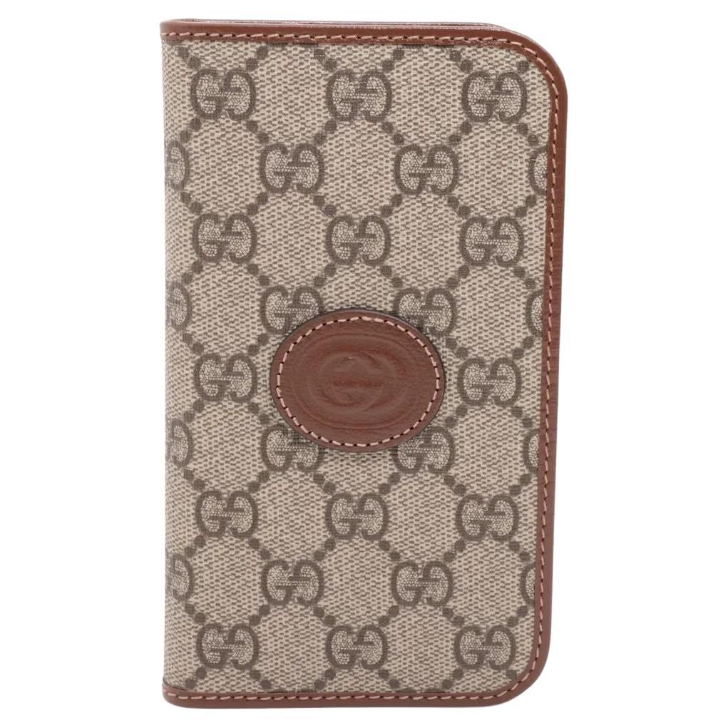 Gucci GG Custodia in pelle per iPhone15 Pro Beige x Marrone in vendita