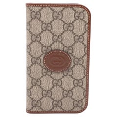 Gucci GG Custodia in pelle per iPhone15 Pro Beige x Marrone