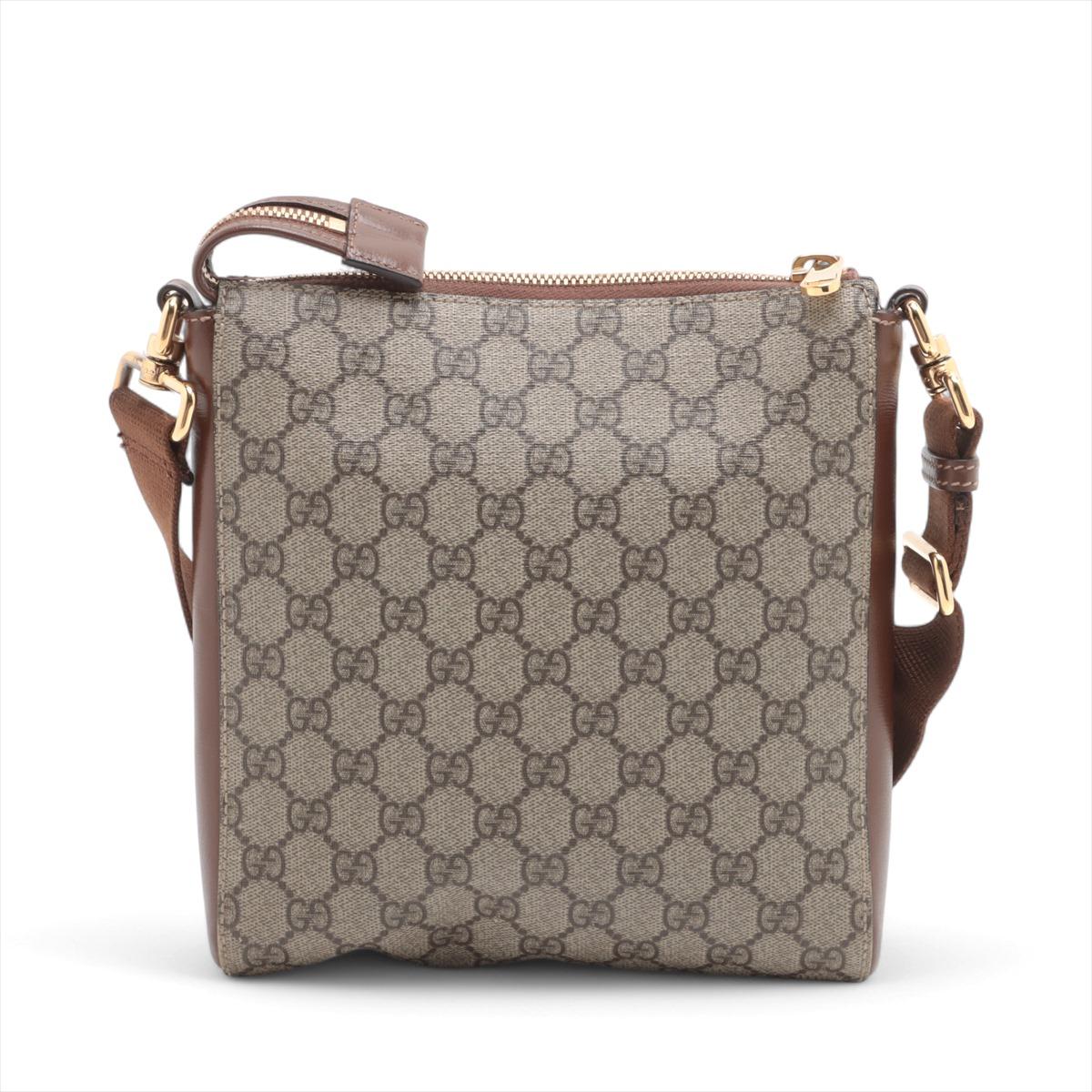 Gris Gucci GG Supreme Leather Shoulder Bag Brown (Sac à bandoulière en cuir) en vente