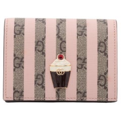 Gucci GG Supreme Lederstreifen Kompaktes Portemonnaie Beige×Pink
