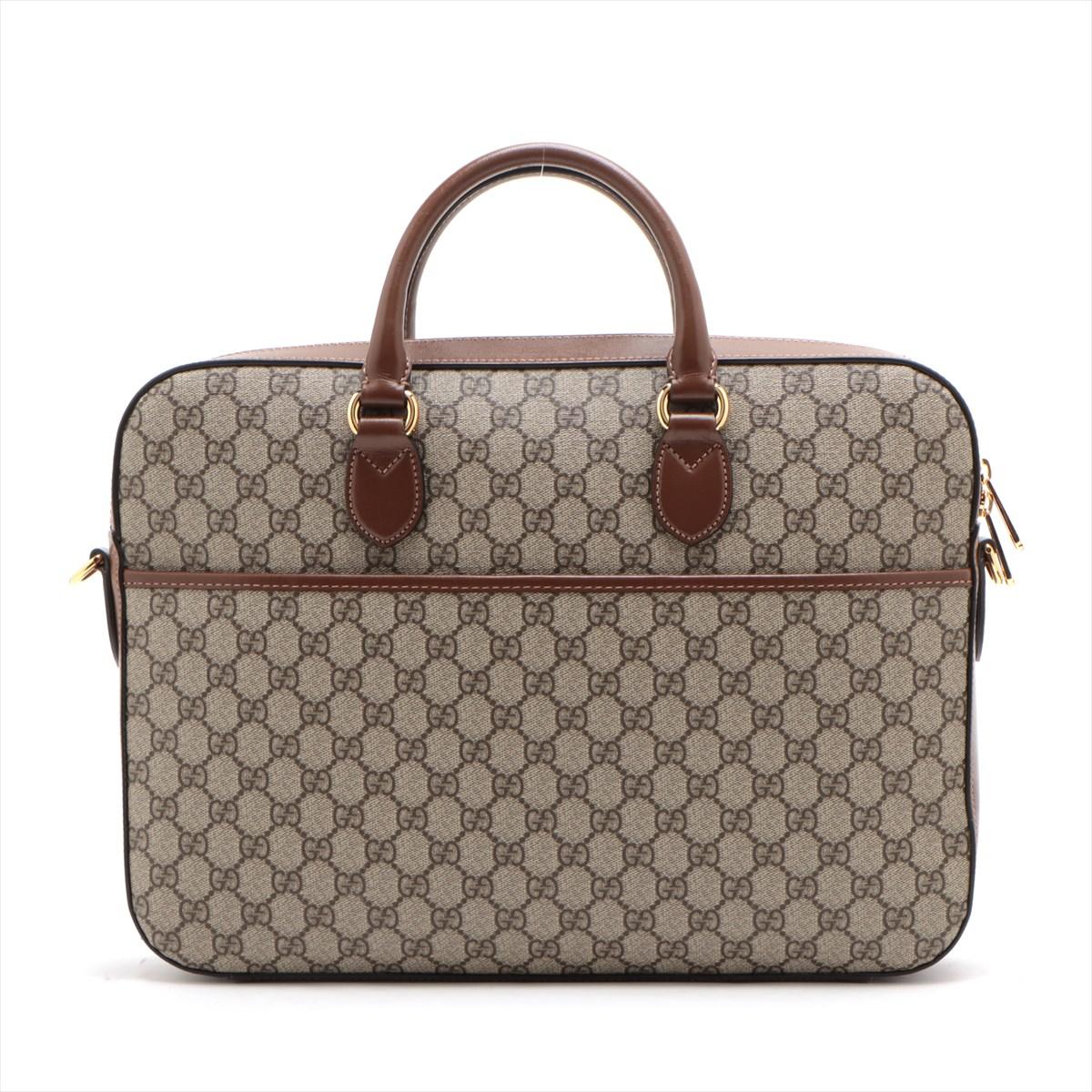 Gucci GG Supreme Leather Two-Way Business Briefcase Beige×Brown In Good Condition In Indianapolis, IN