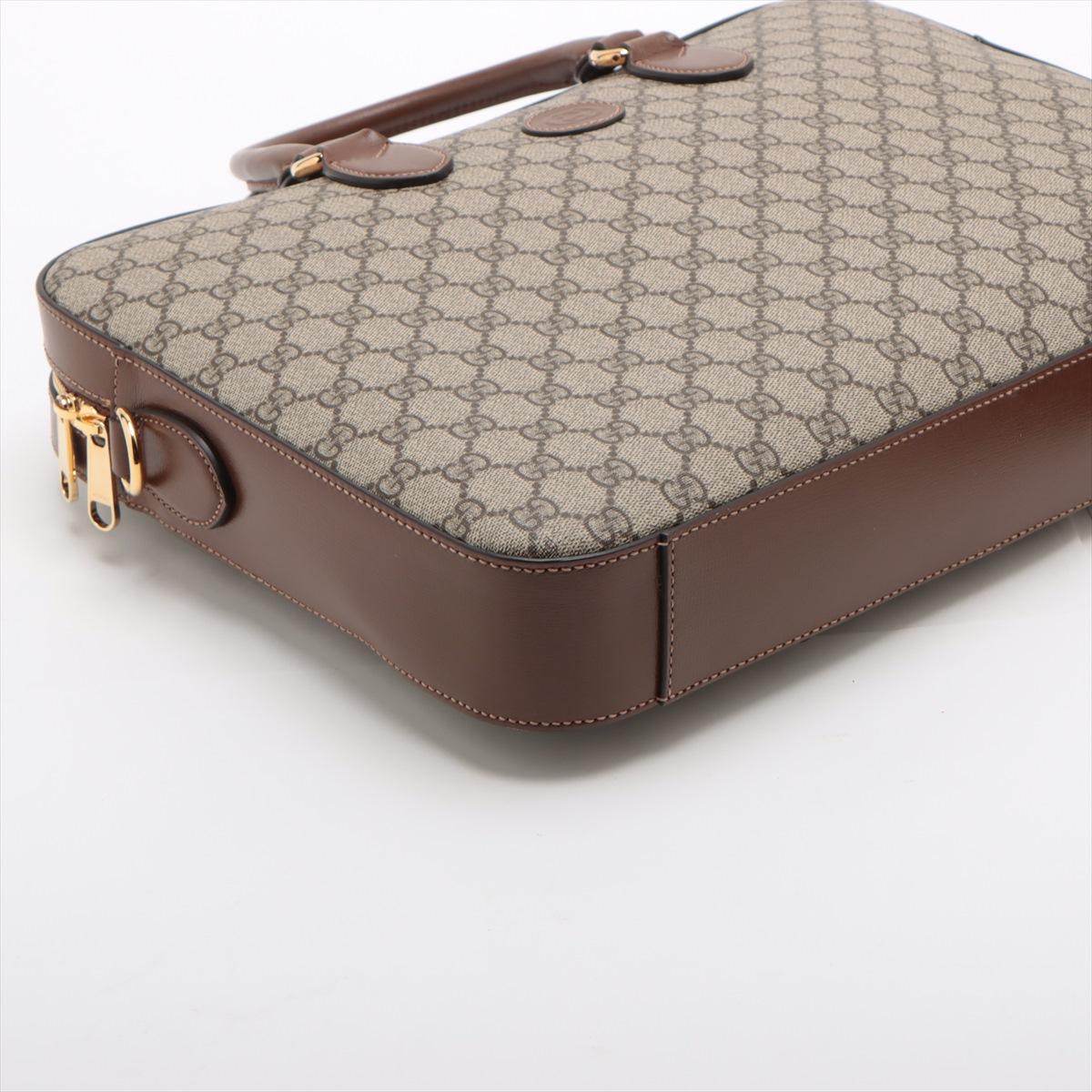Gucci GG Supreme Leather Two-Way Business Briefcase Beige×Brown 1
