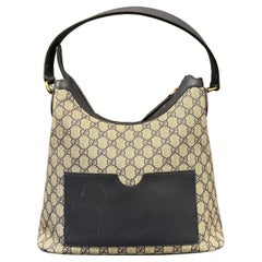 Gucci GG Supreme Linea Navy Hobo Shoulder Tote Bag