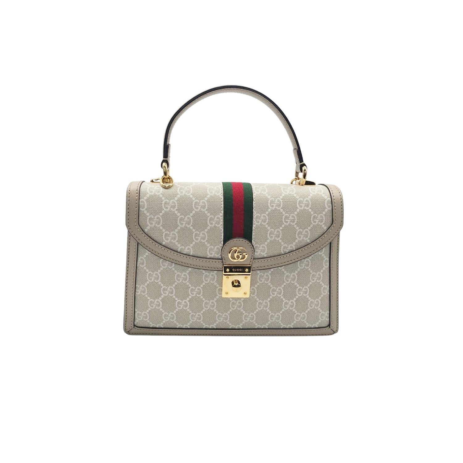 Gray Gucci GG Supreme Medium Ophidia Top Handle Bag For Sale