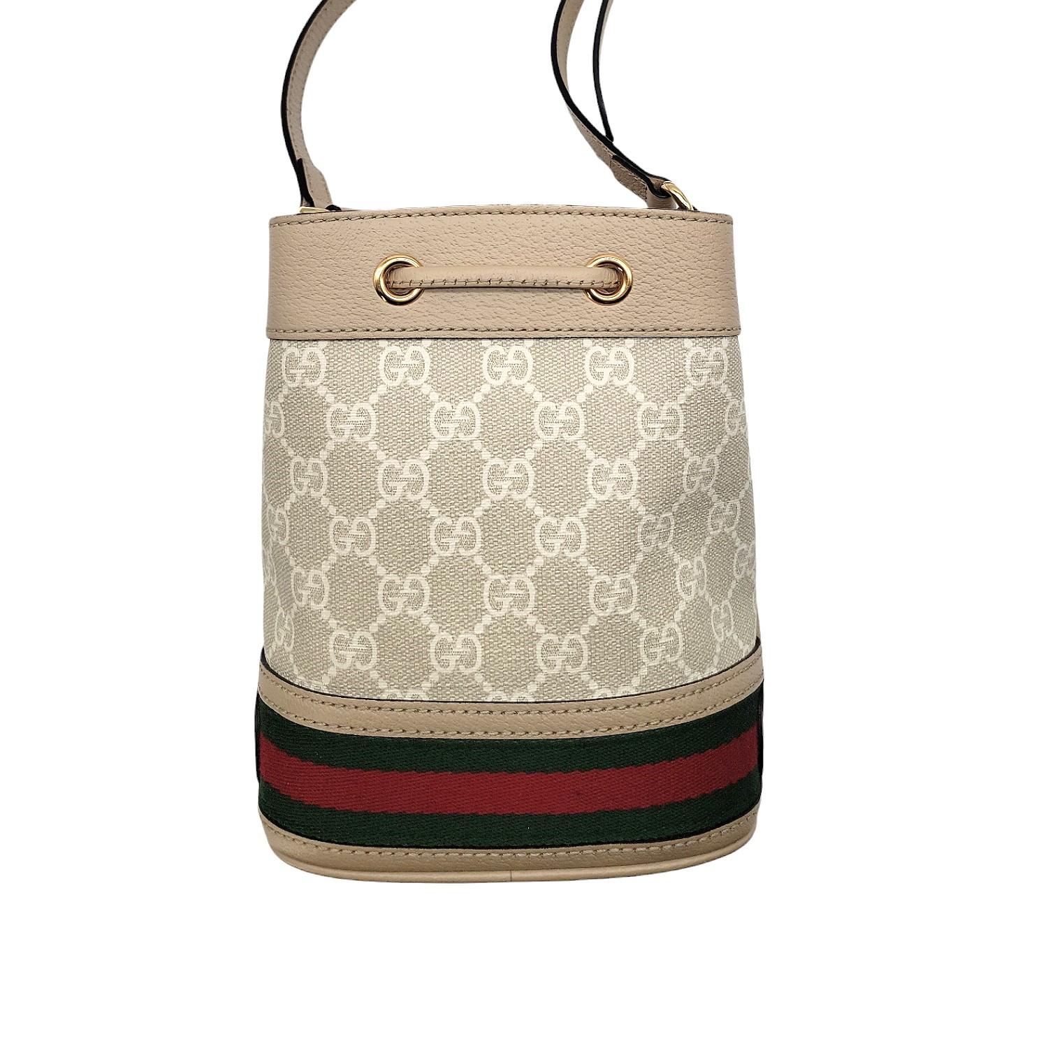 Gucci GG Supreme Mini Ophidia Bucket Bag In Excellent Condition For Sale In Scottsdale, AZ