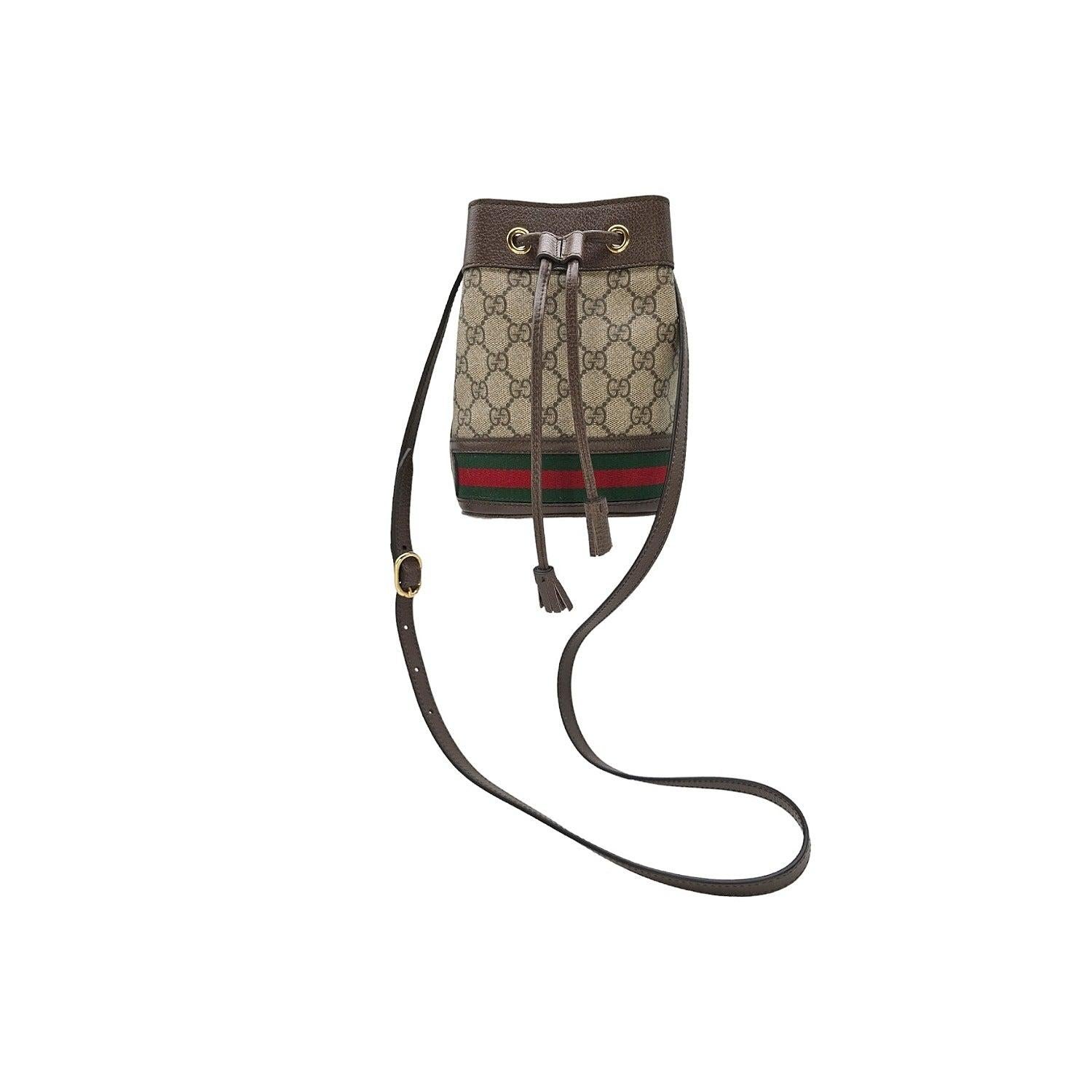 Gray Gucci GG Supreme Mini Ophidia Bucket Bag For Sale