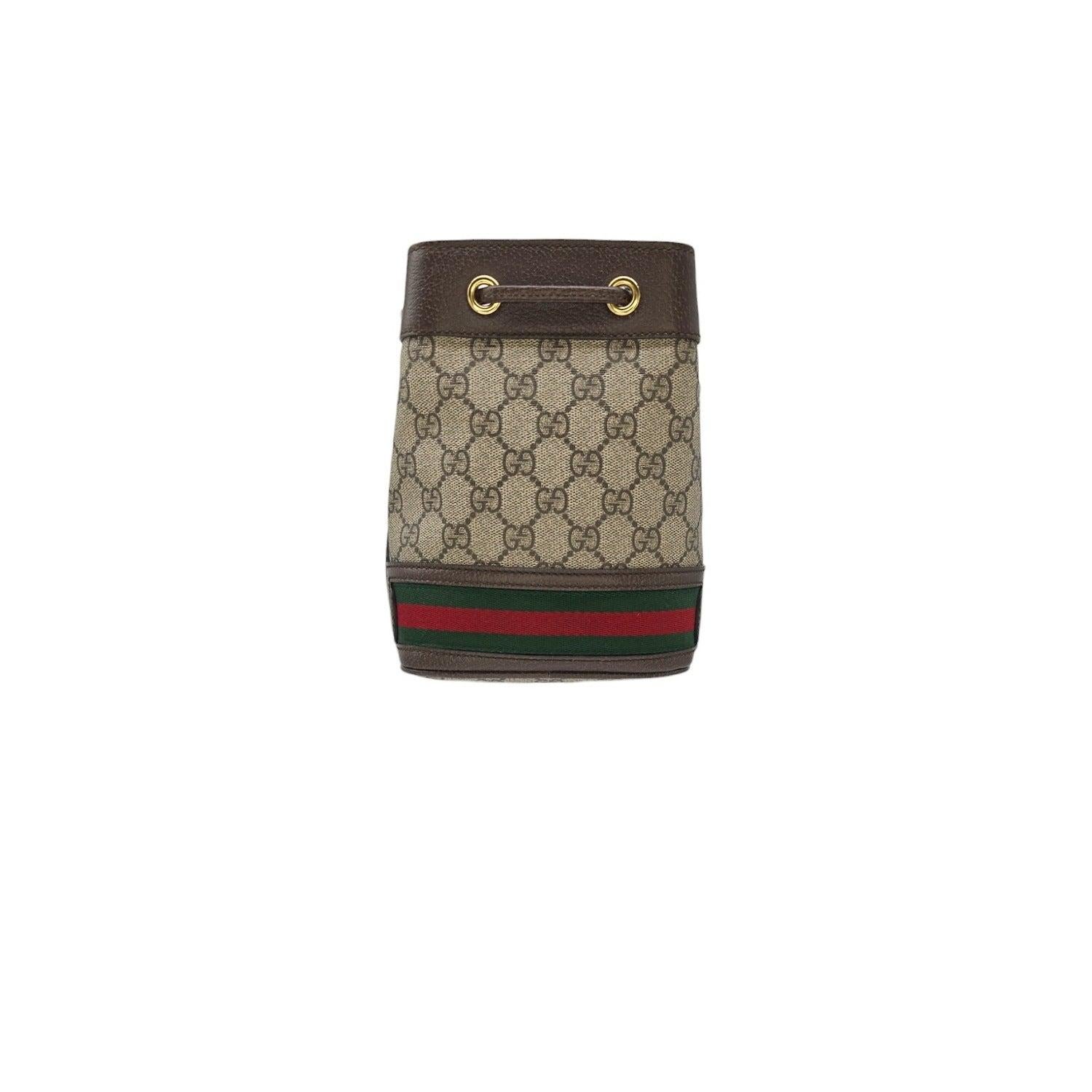 Gucci GG Supreme Mini Ophidia Bucket Bag In Excellent Condition For Sale In Scottsdale, AZ