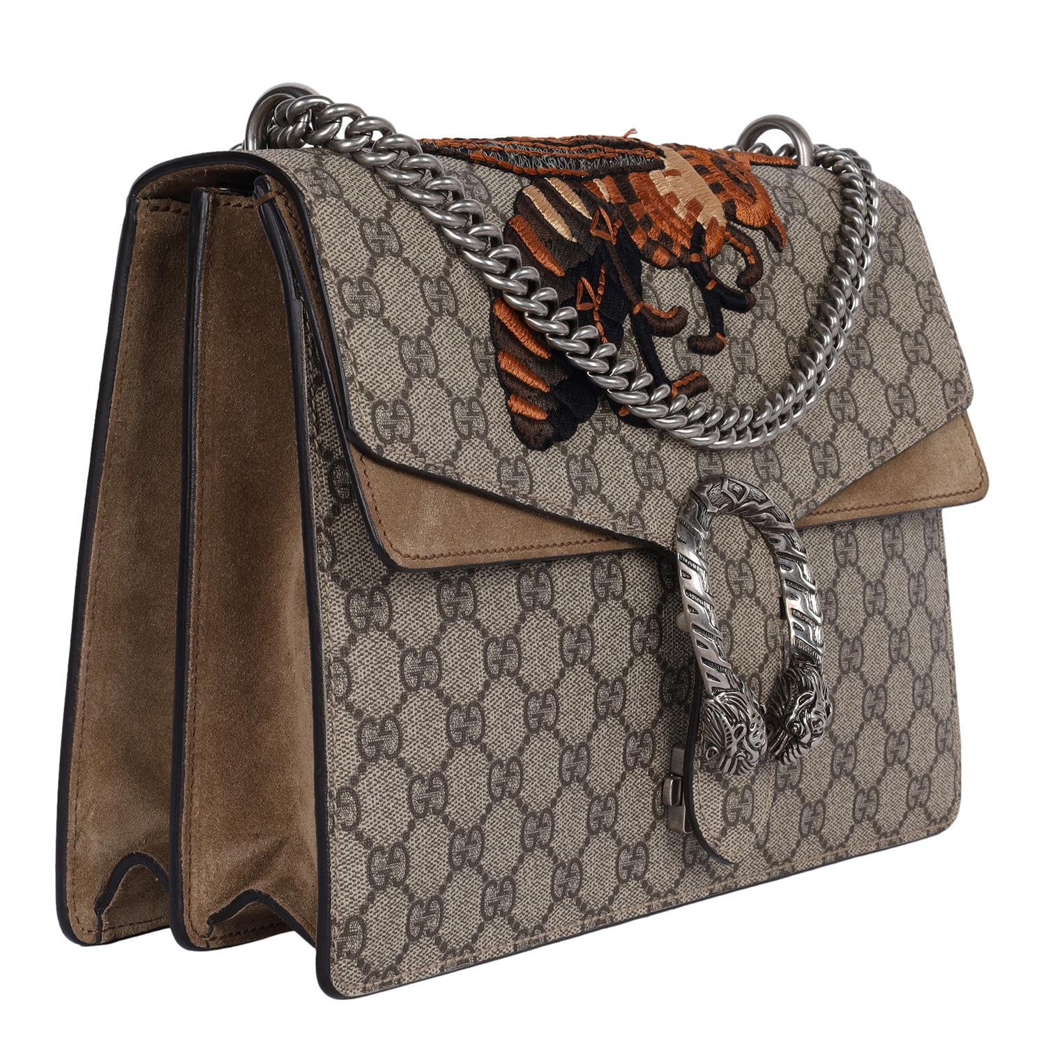 GUCCI GG Supreme Monogram Bee Embroidered Shoulder Bag Brown In Good Condition For Sale In Salt Lake Cty, UT