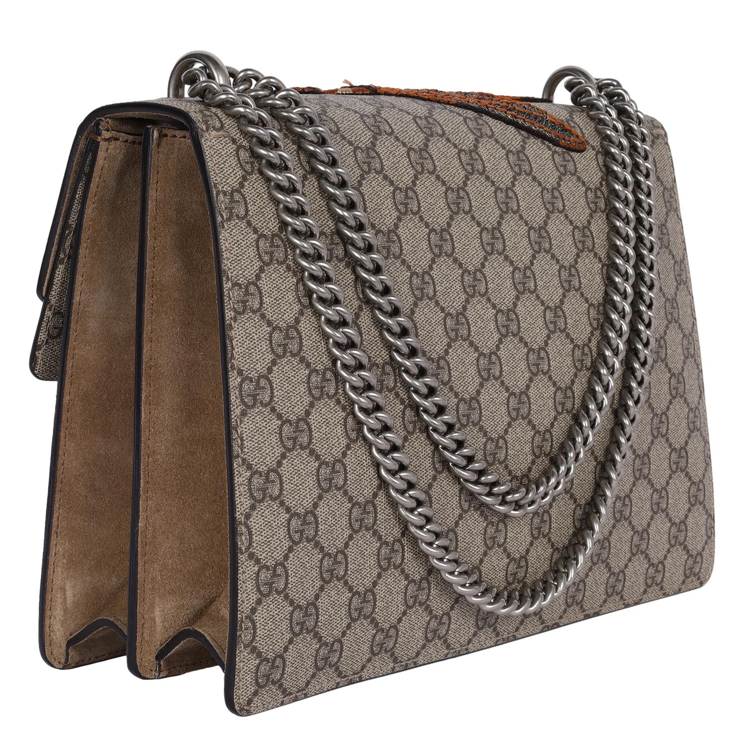 GUCCI GG Supreme Monogram Bee Embroidered Shoulder Bag Brown For Sale 2