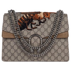 GUCCI GG Supreme Monogram Bee Embroidered Shoulder Bag Brown