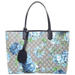 Gucci GG Supreme Monogram Blooms Print Leather Reversible Tote - Navy Blue