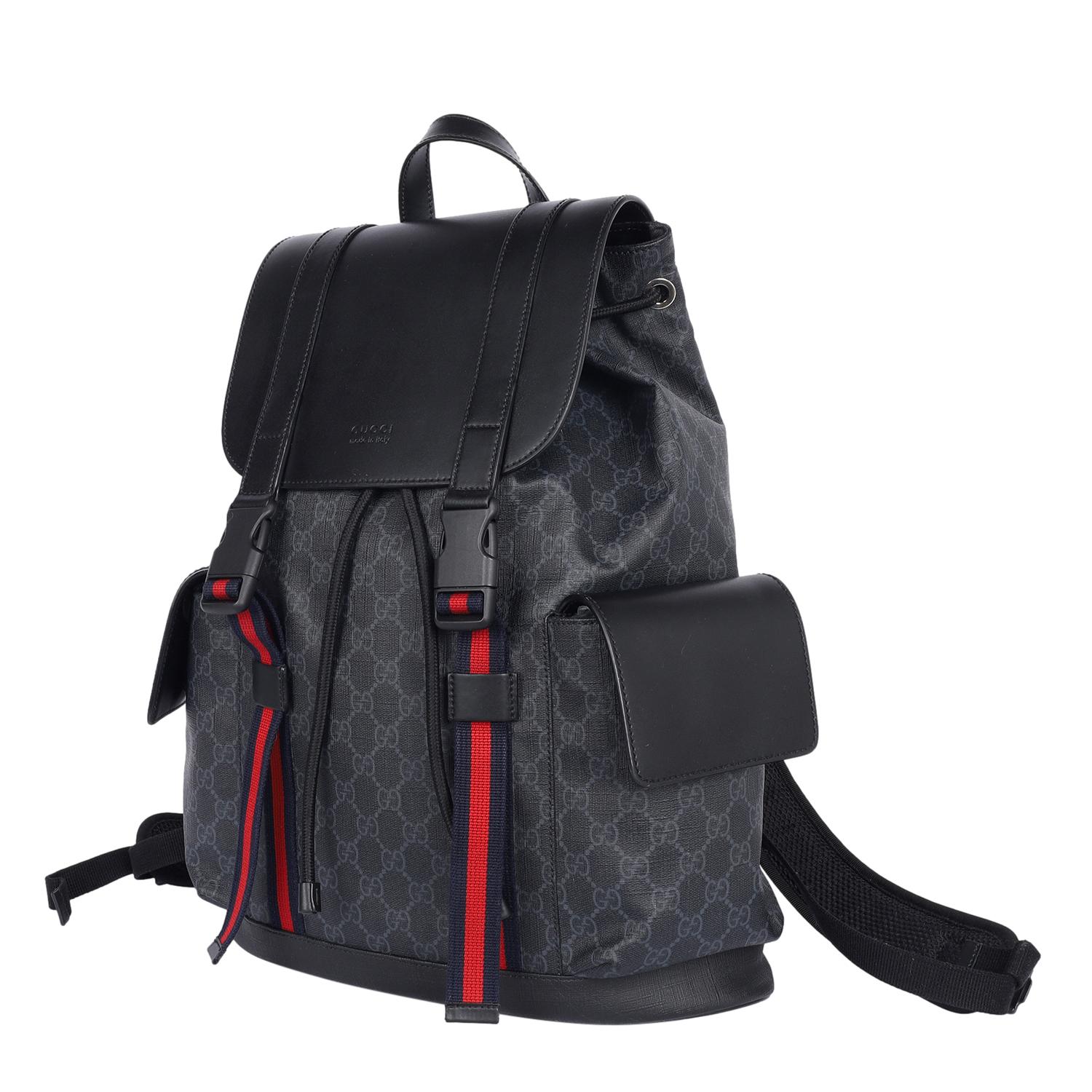 Mochila GUCCI GG Supreme de piel de becerro con monograma y doble hebilla Negro 6