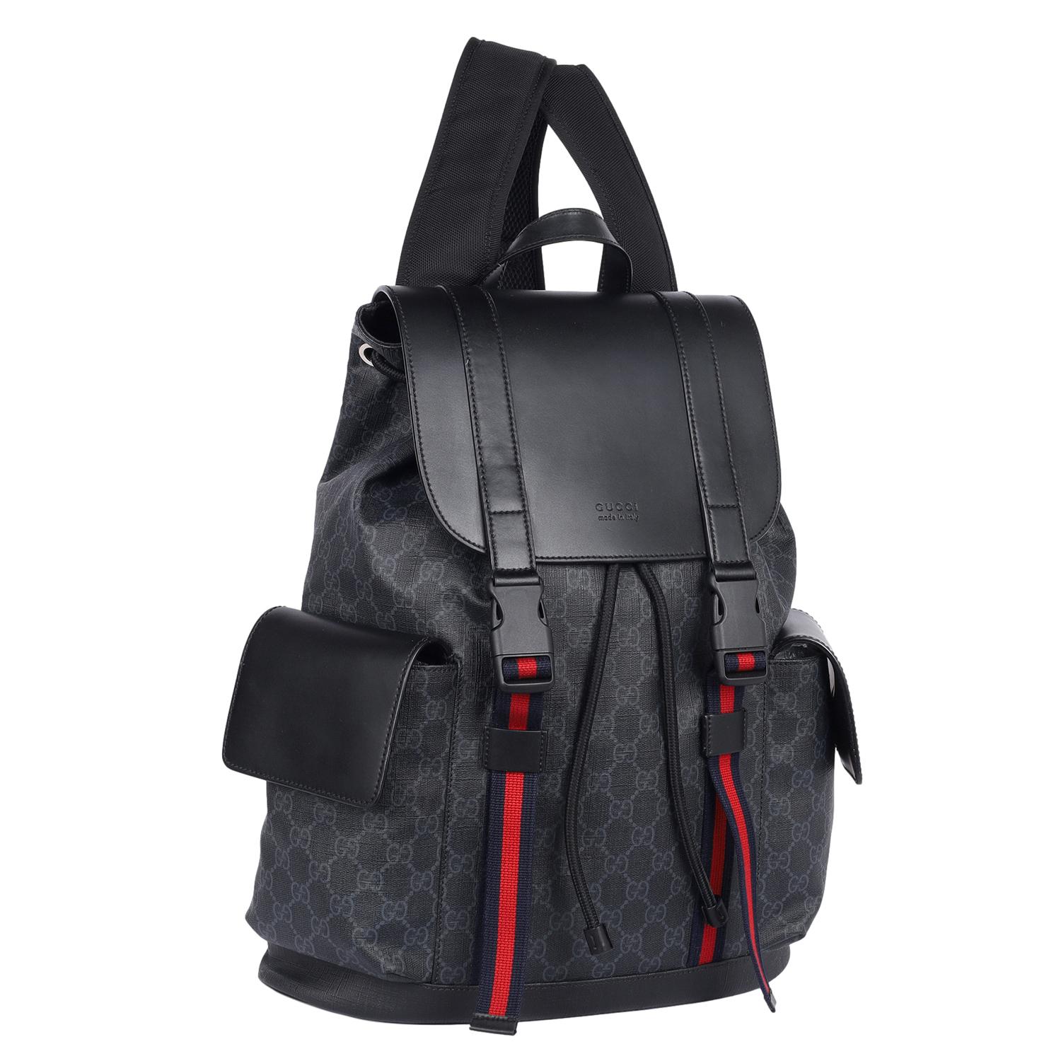 Femenino o masculino Mochila GUCCI GG Supreme de piel de becerro con monograma y doble hebilla Negro
