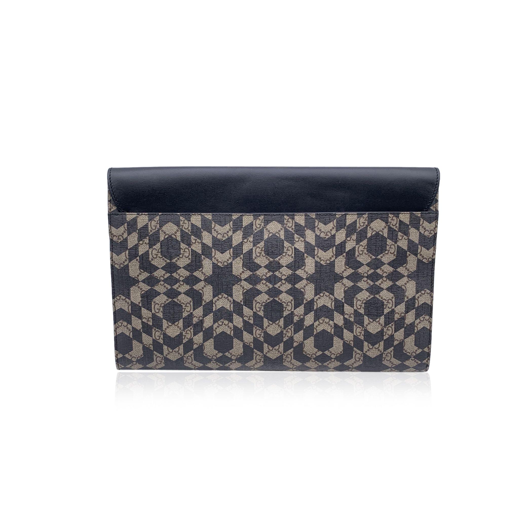 Black Gucci GG Supreme Monogram Canvas Caleido Portfolio Clutch Bag