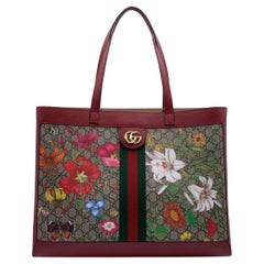 Gucci GG Supreme Monogram Canvas Flora Ophidia Tote Bag Red