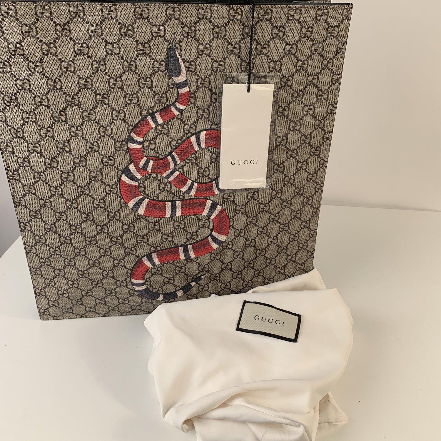 Gray Gucci GG Supreme Monogram Canvas Kingsnake Print Tote Bag