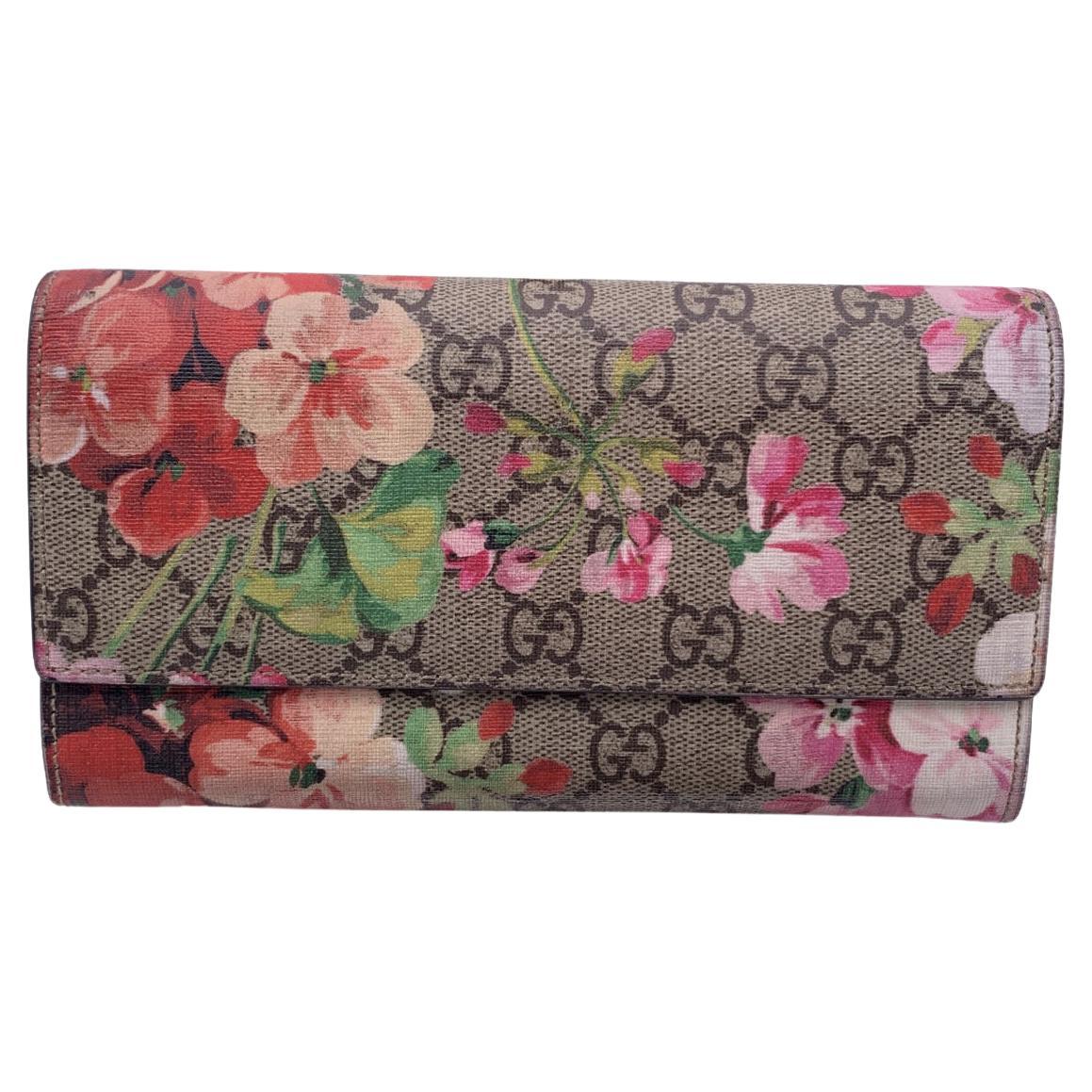 Gucci GG Supreme Monogram Canvas Pink Blooms Continental Wallet