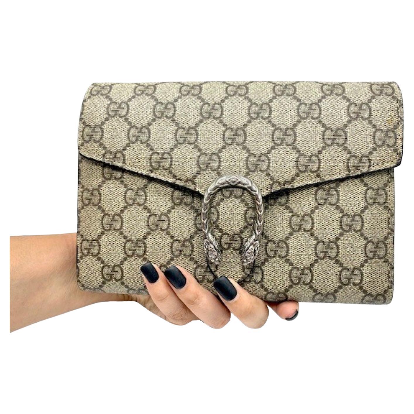 GUCCI GG Supreme Monogram Mini Dionysus Chain Wallet Beige Taupe 1303907