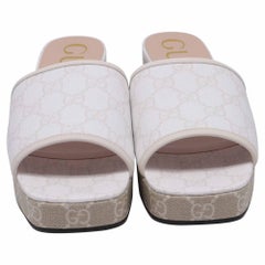 Gucci GG Supreme Monogram Malaga Platform Mules in White Canvas
