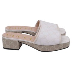 Gucci GG Supreme Monogram Malaga Platform Mules in White Canvas