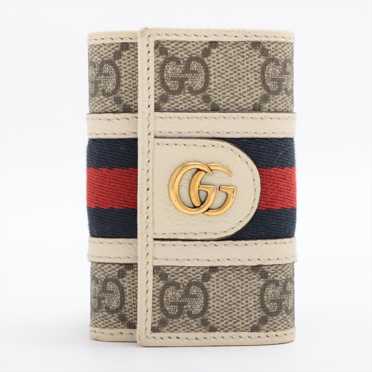 Gucci GG Supreme Monogram Midnight Blue and Red Web Leather Key Case ...