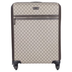 Gucci GG Supreme Monogram Selleria Valigia a quattro ruote in pelle di vitello Beige Ebony Coco