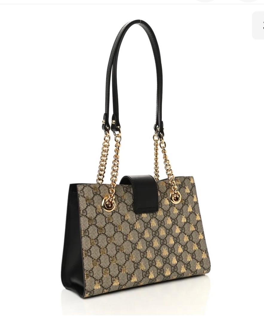 GUCCI GG Supreme Monogram Shimmer Bees Black tote, Medium Size, Mint Cond 14