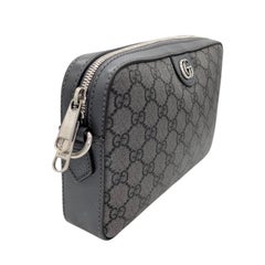 Gucci GG Supreme Monogram Textured Dollar Calfskin Wristlet Crossbody Grey