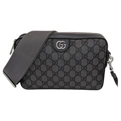 Gucci GG Supreme Monogram Textured Dollar Calfskin Wristlet Crossbody Grey