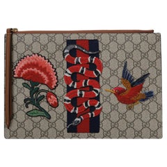Gucci GG Supreme Monogram Web Kingsnake Embroidered Zip Pouch