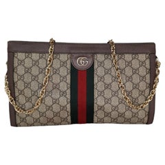 Gucci, Bags, Classic Brown Gg Logo Monogram On Beige Jacquard Fabric