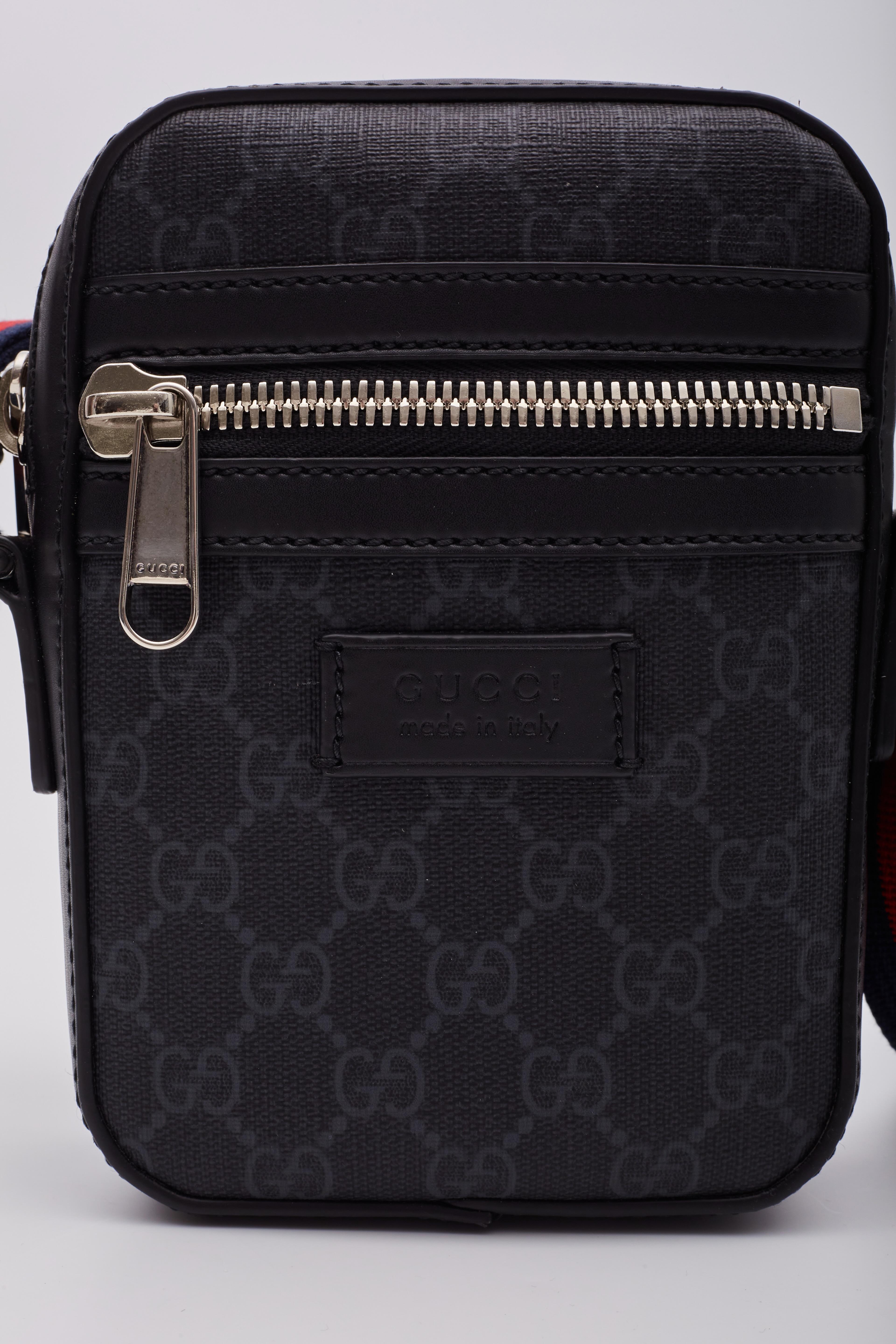 Gucci GG Supreme Monogram Web Messenger Bag Black For Sale 2
