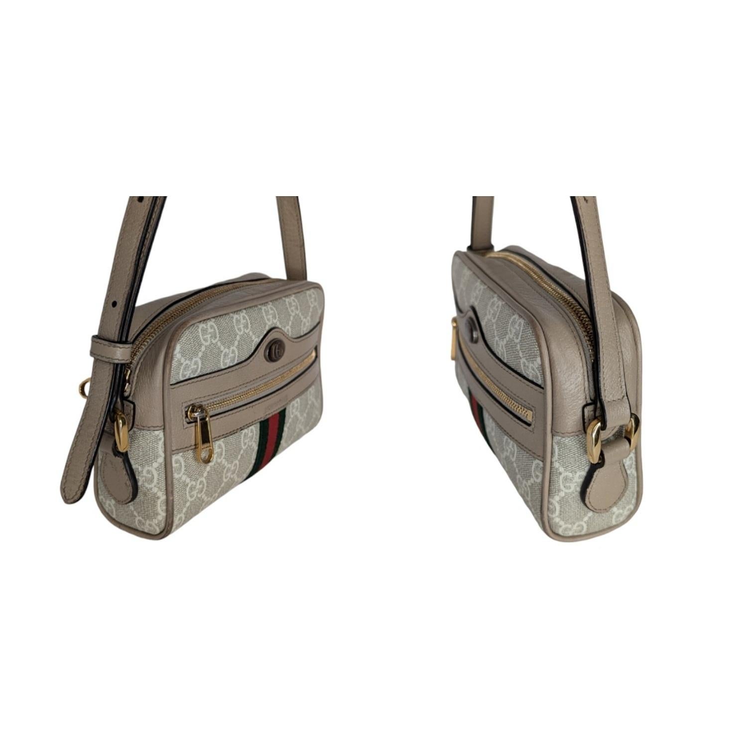 Gucci GG Supreme Monogram Web Mini Ophidia Crossbody White In Good Condition For Sale In Scottsdale, AZ