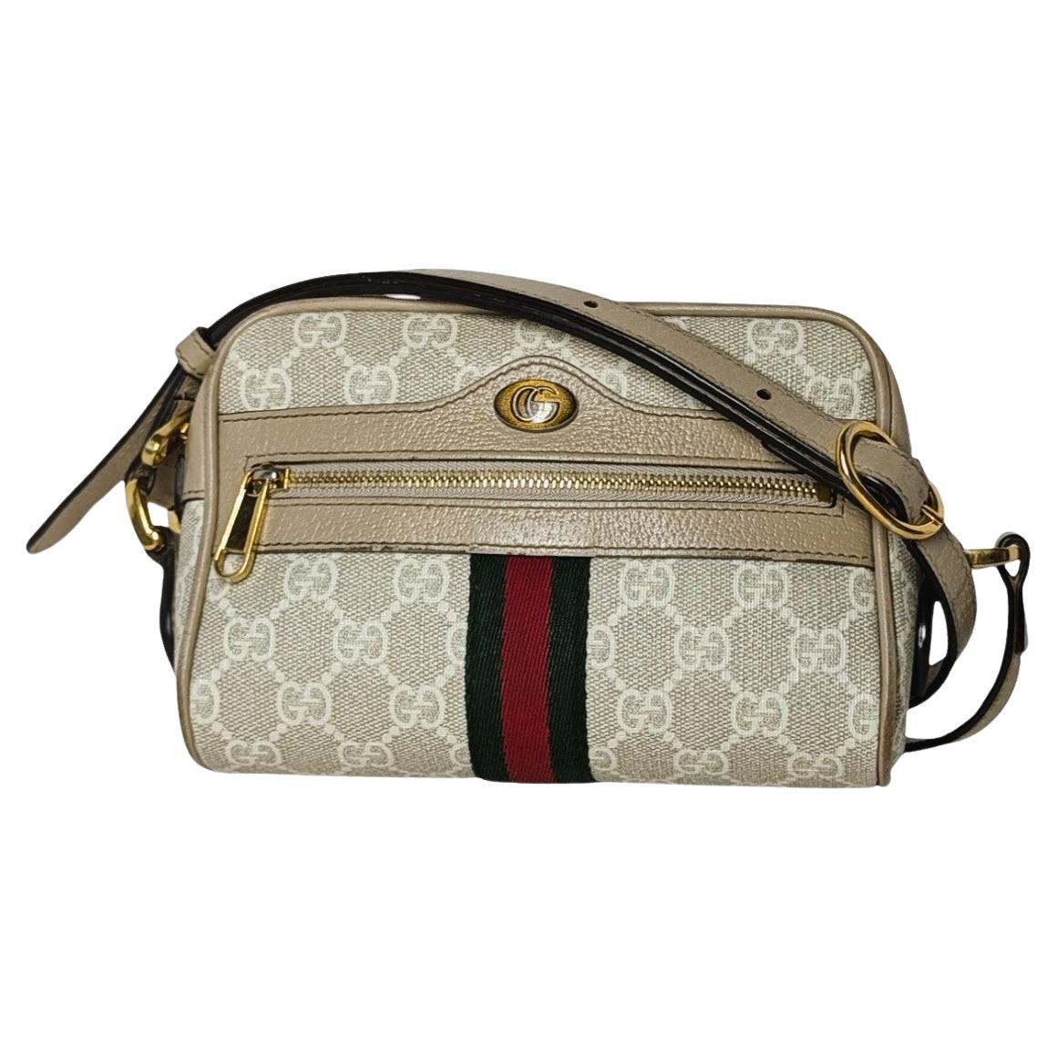 Gucci GG Supreme Monogram Web Mini Ophidia Crossbody White For Sale