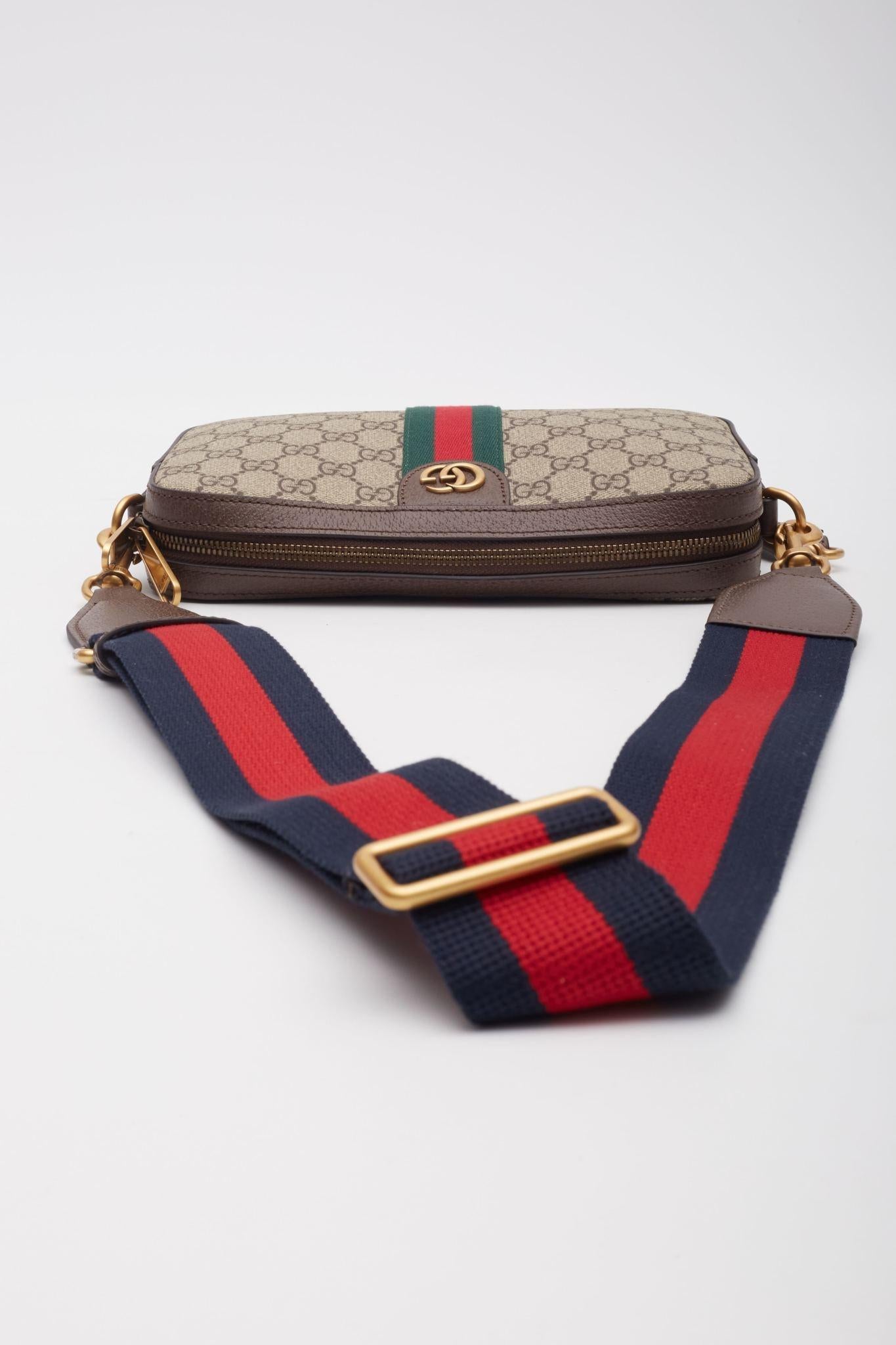 Gucci GG Supreme Monogram Web Ophidia Camera Shoulder Bag Ebony For Sale 6