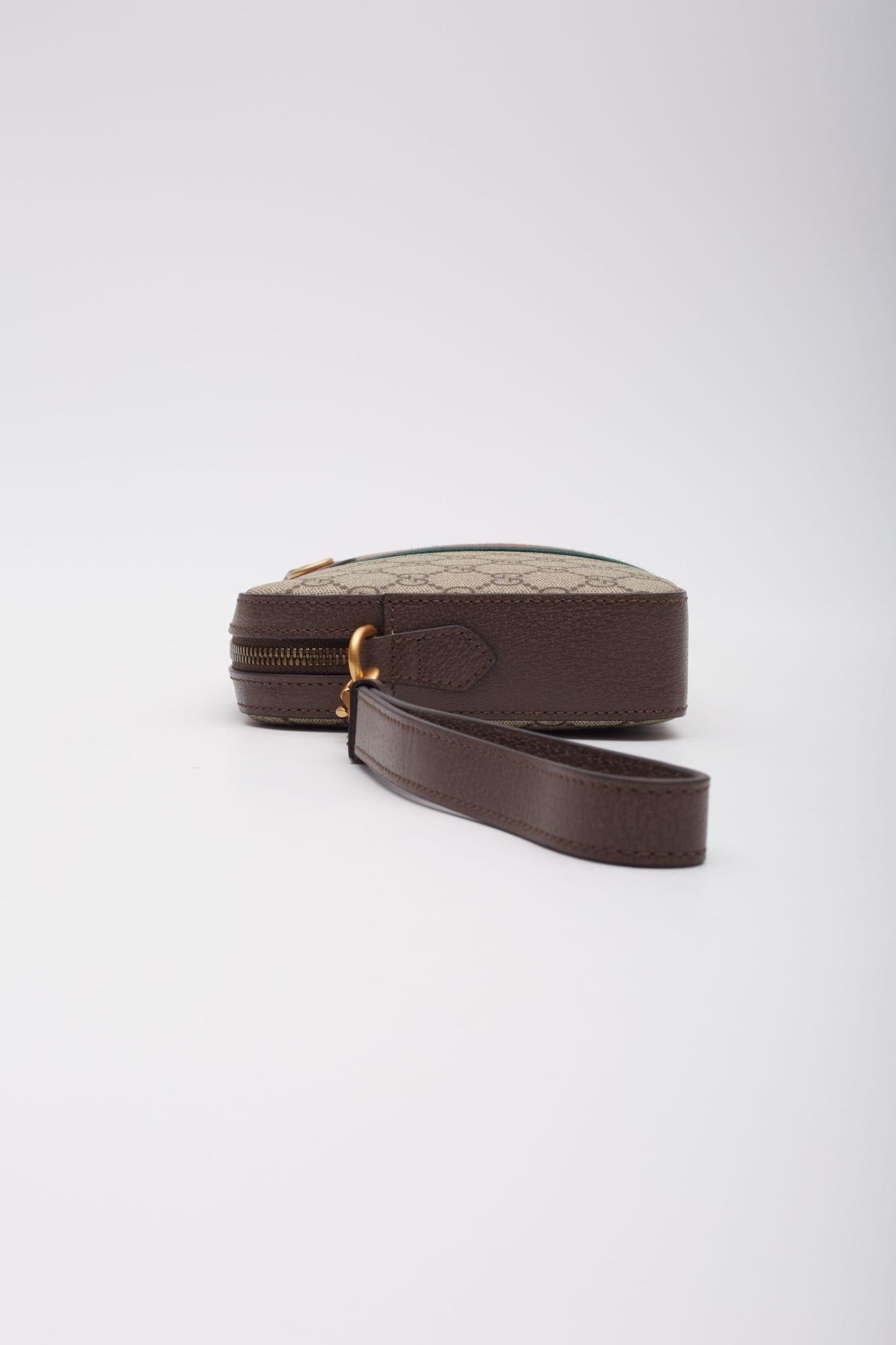 Women's or Men's Gucci GG Supreme Monogram Web Ophidia Camera Shoulder Bag Ebony For Sale