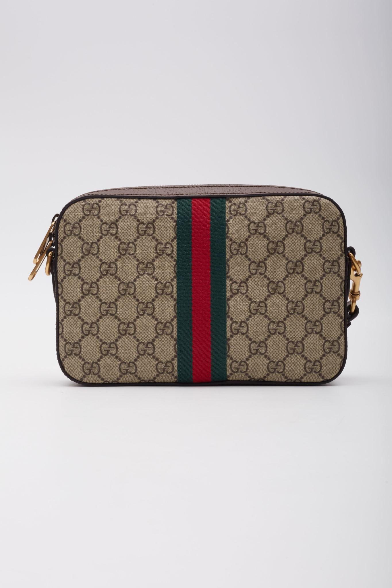 Gucci GG Supreme Monogram Web Ophidia Camera Shoulder Bag Ebony For Sale 3