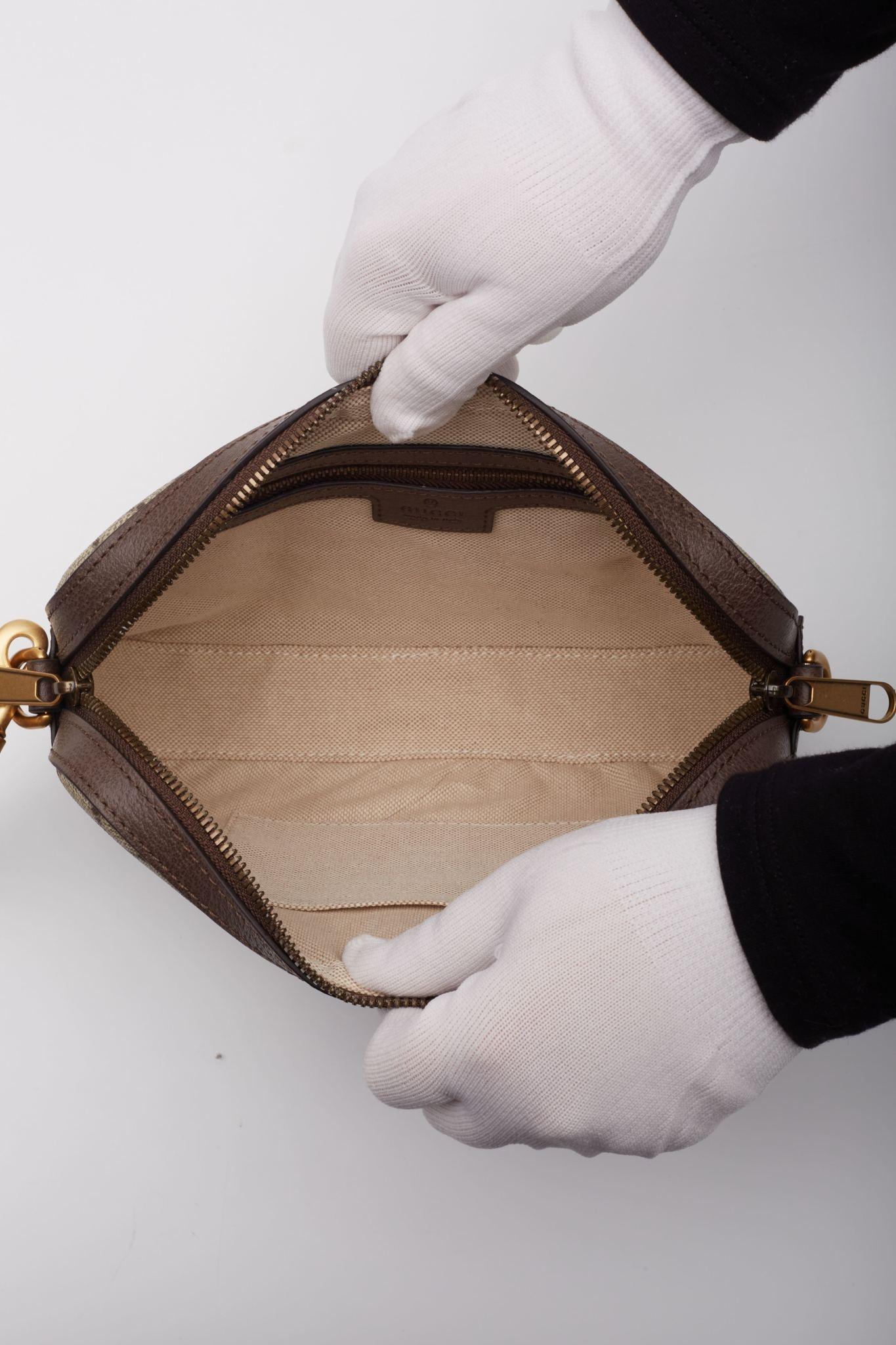 Gucci GG Supreme Monogram Web Ophidia Camera Shoulder Bag Ebony For Sale 4