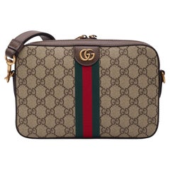 Gucci GG Supreme Monogram Web Ophidia Camera Shoulder Bag Ebony
