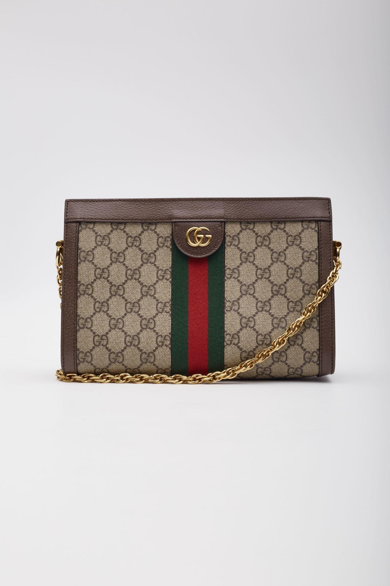 Gucci GG Supreme Monogram Web Ophidia Chain Shoulder Ebony Small For Sale 3