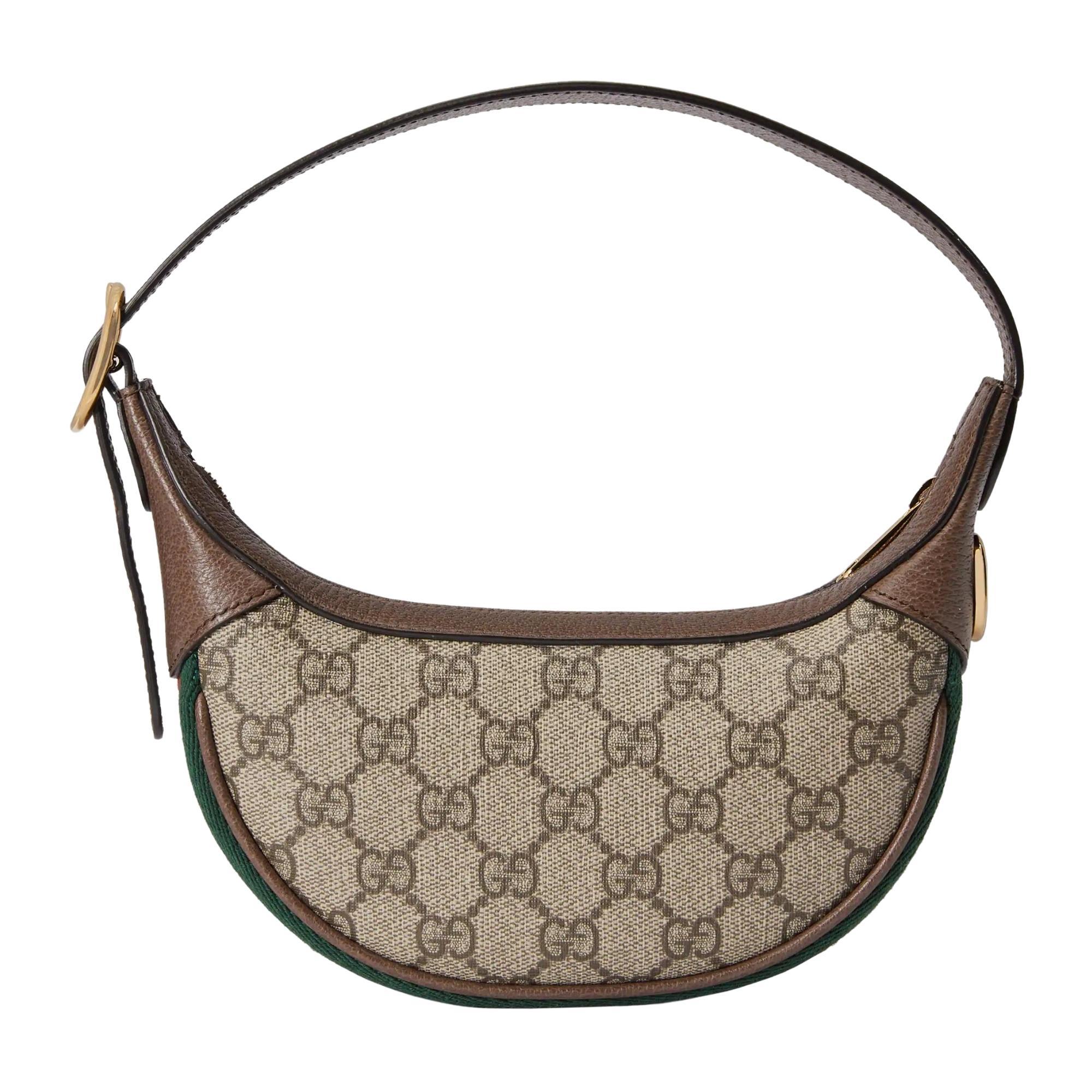 Gucci GG Supreme Monogramm Web Ophidia Halbmond Mini Tasche (658551) (Grau)