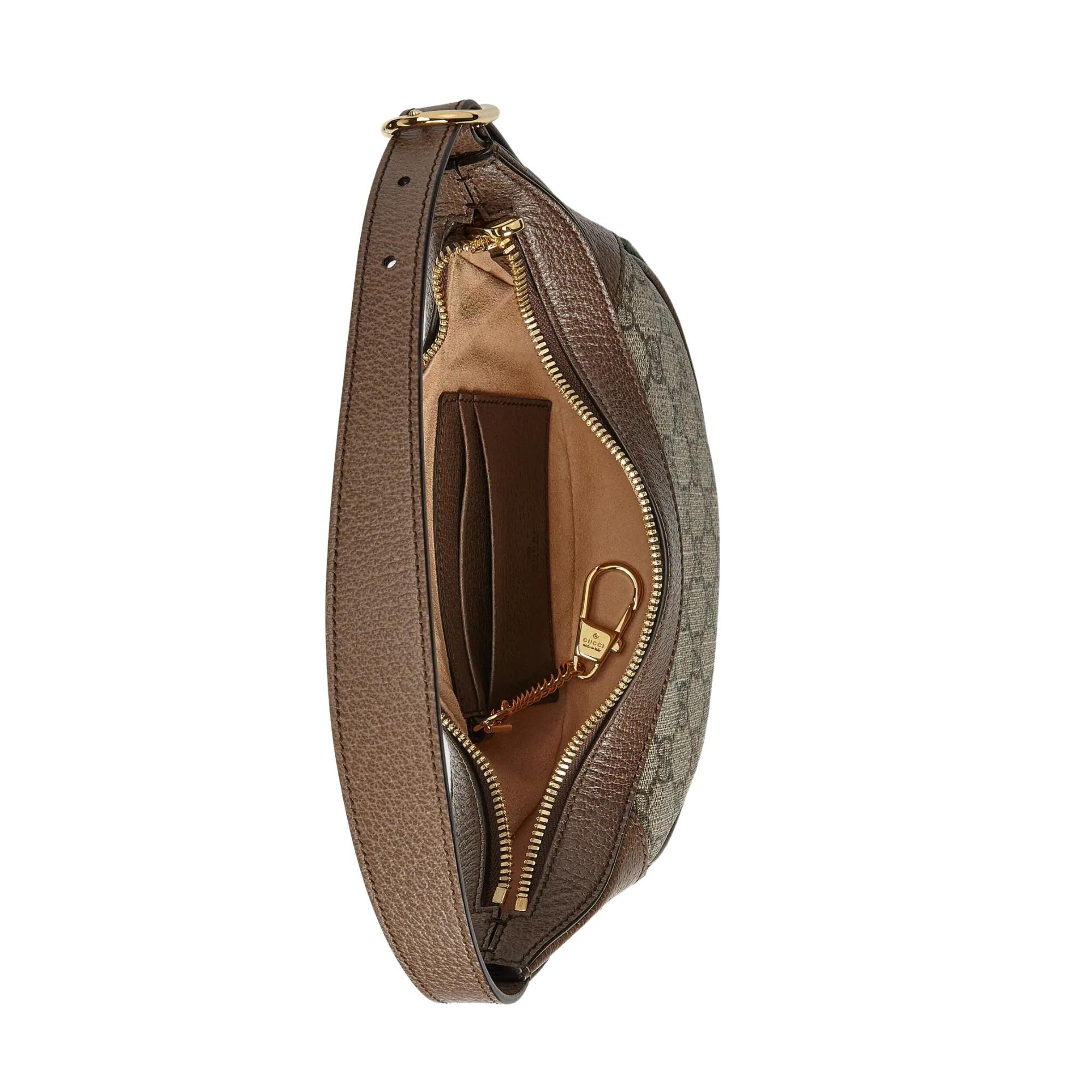 Gray Gucci GG Supreme Monogram Web Ophidia Crescent Mini Bag (658551)
