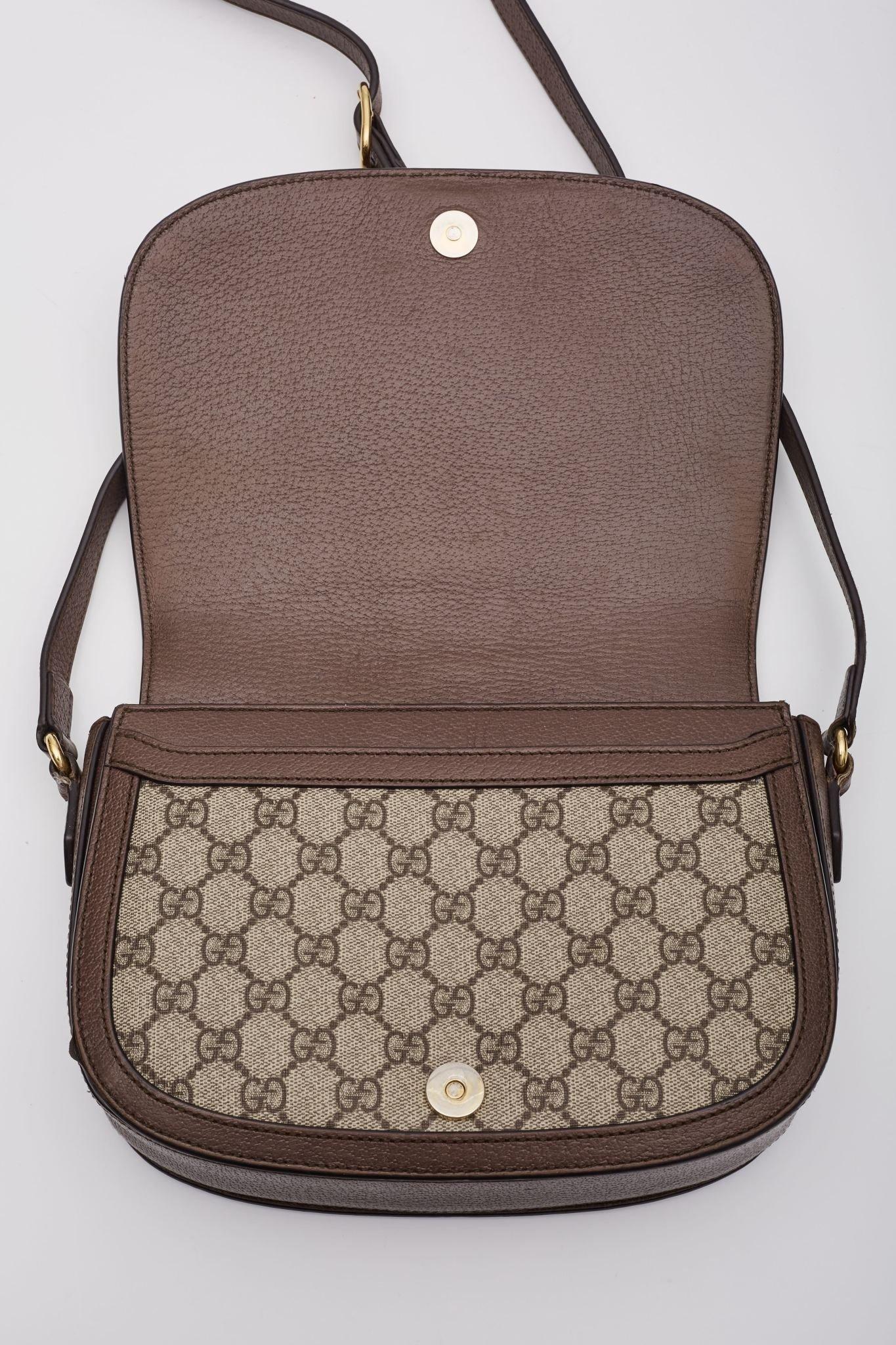 Gucci GG Supreme Monogram Web Ophidia Flap Bag Brown For Sale 4