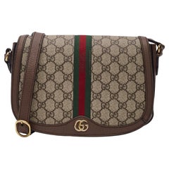 Gucci GG Supreme Monogram Web Ophidia Flap Bag Brown