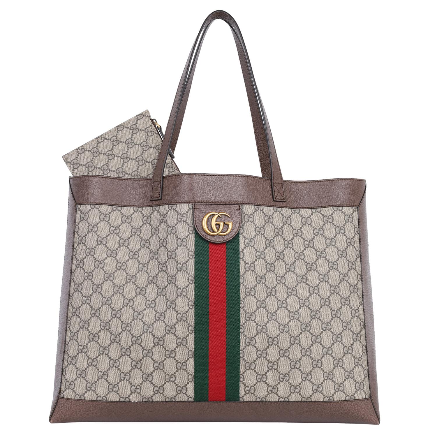 Gucci GG Supreme Monogram Web Ophidia Tote Brown In Good Condition In Salt Lake Cty, UT