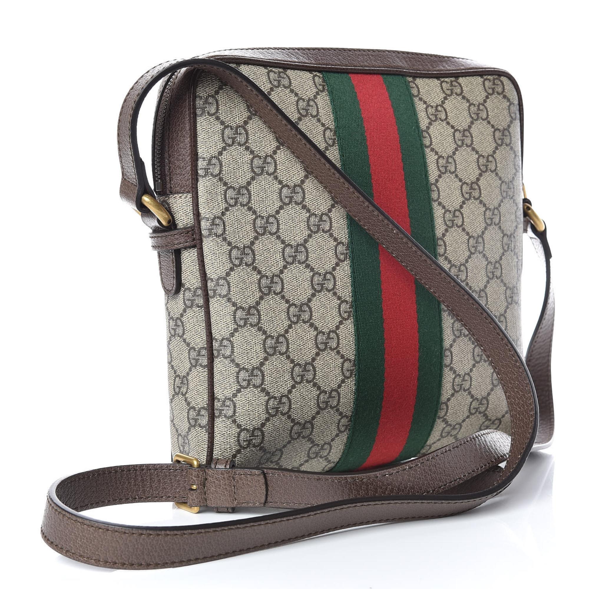 Gray Gucci GG Supreme Monogram Web Small Ophidia Messenger Bag For Sale