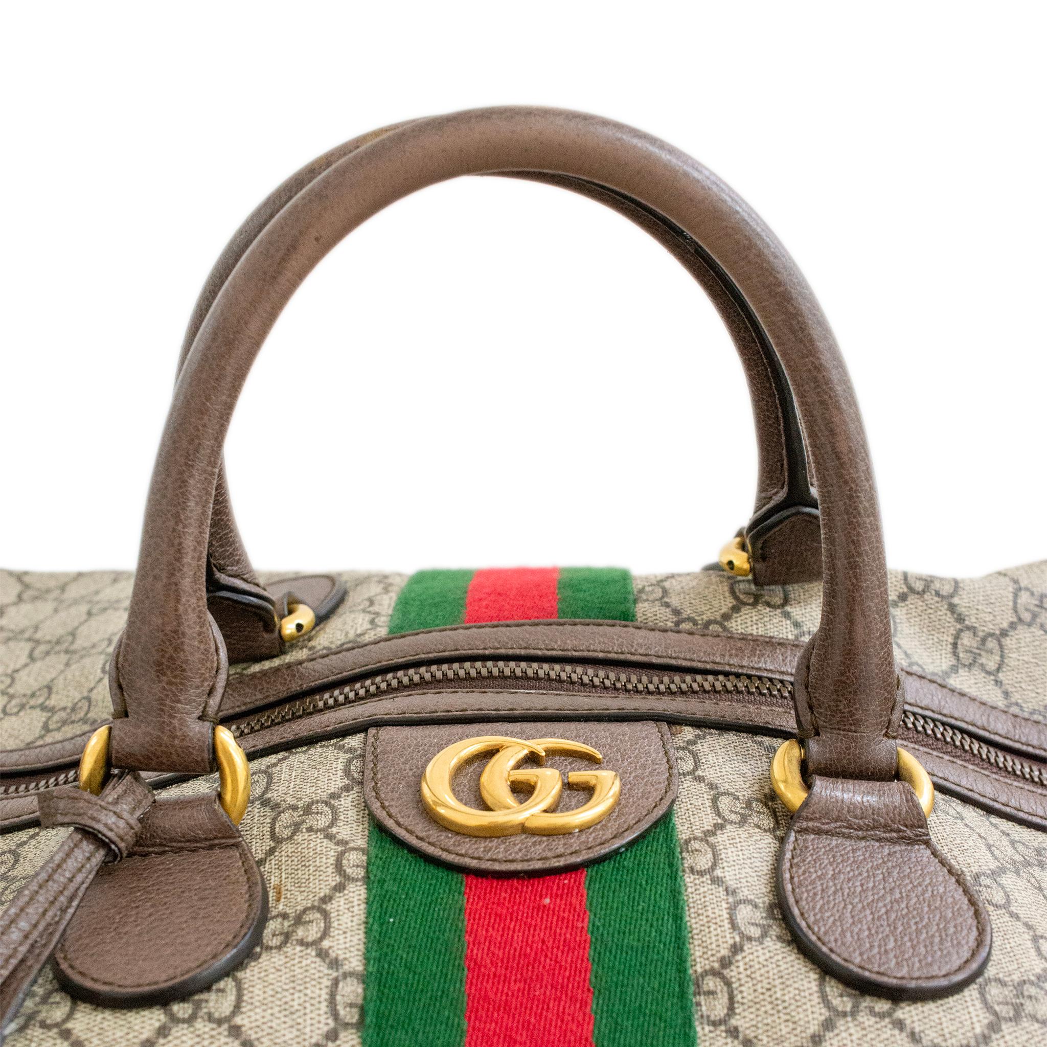 Brown Gucci GG Supreme Ophidia 547959 Large Carry-on Duffle Handbag For Sale