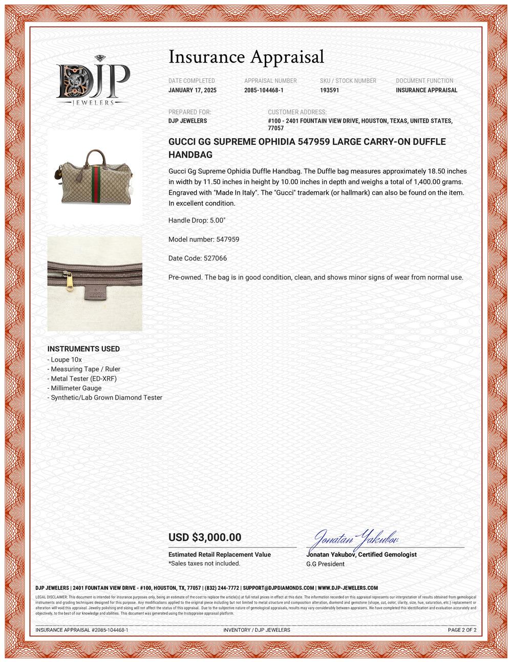 Gucci GG Supreme Ophidia 547959 Large Carry-on Duffle Handbag For Sale 4