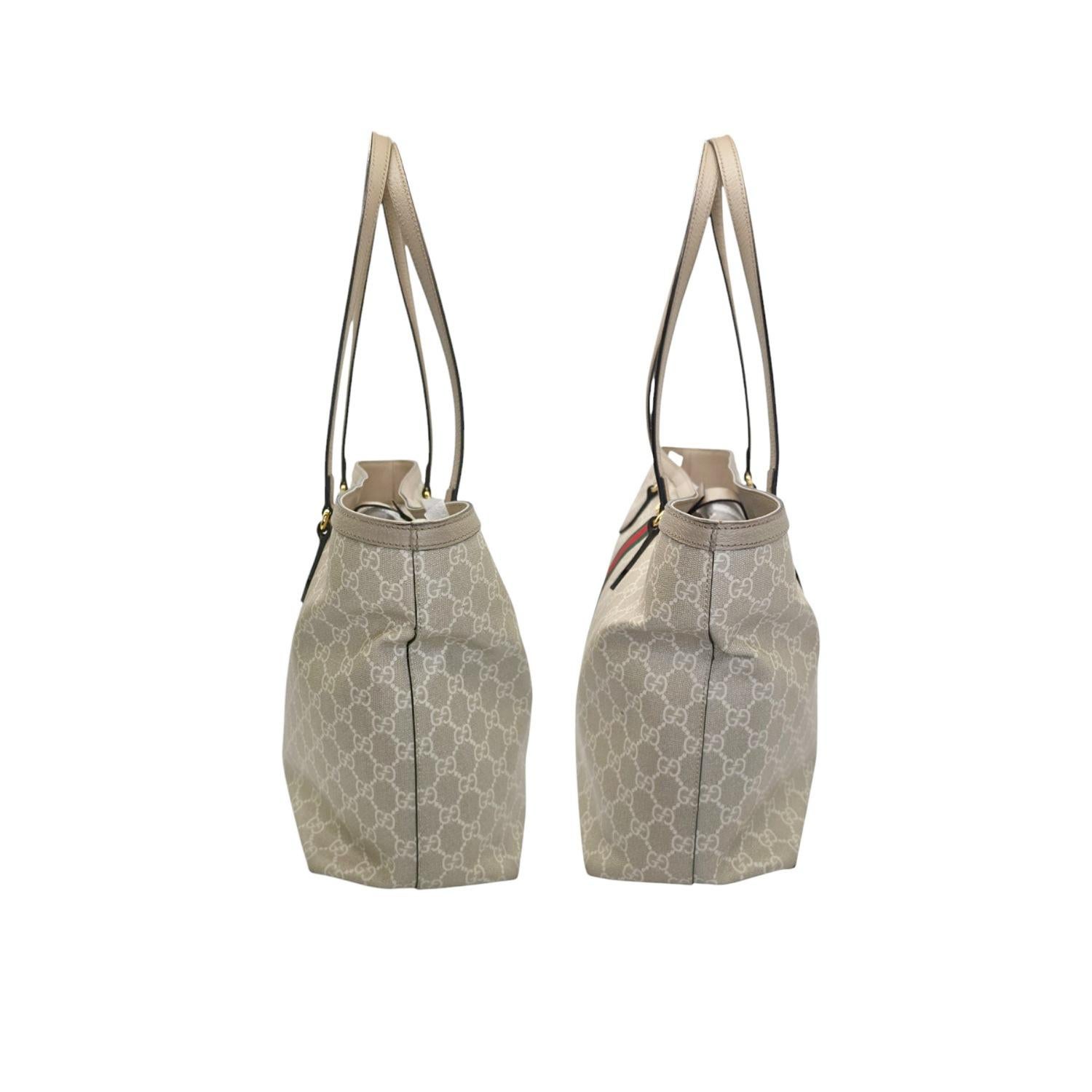Gray Gucci GG Supreme Ophidia Large Tote Bag Oatmeal For Sale
